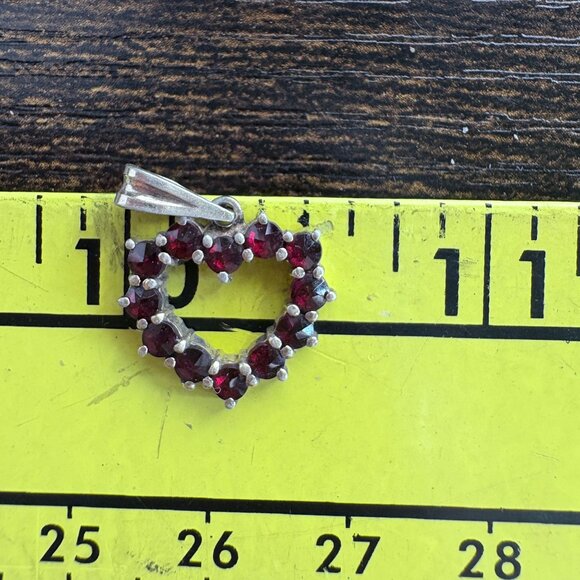 VTG Sterling Silver 925 Garnet Prong Set Open Heart Pendant Size 0.75" Length - Picture 9 of 9